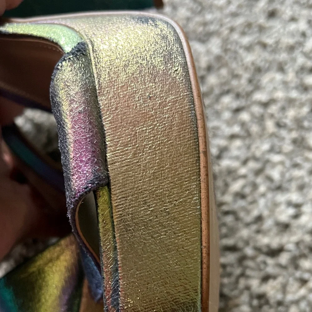 Steve Madden Iridescent Teal Purple Green Block Heel Sandals